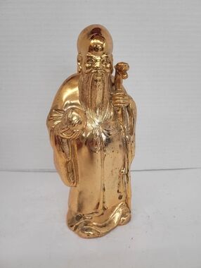 Vintage Hang Seng Gold Figure Metal Bank. No Key